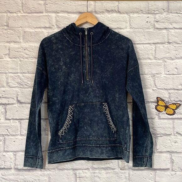 SILVER Jeans Long Sleeve Quarter Zip Distressed Denim Pullover Size Medium - Picture 2 of 10